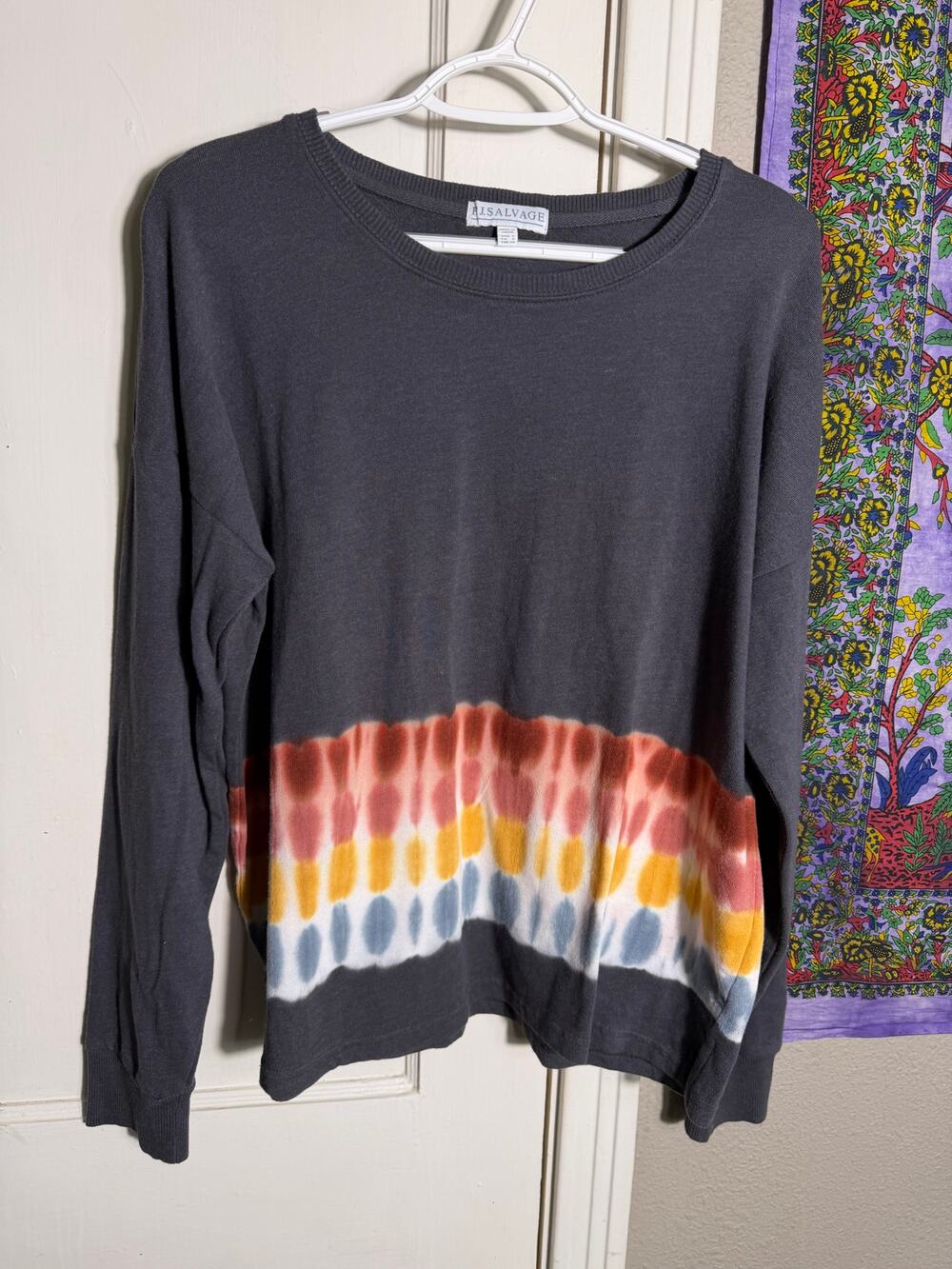 PJ Salvage Womens L Charcoal Tie Dye Sweatshirt Pullover Oversized Boho